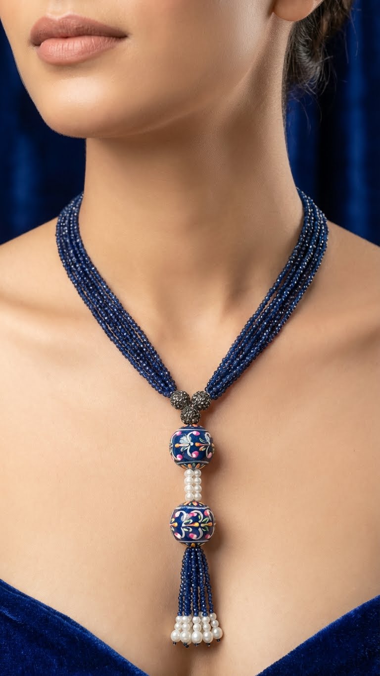 royal azure handcrafted beaded necklace set