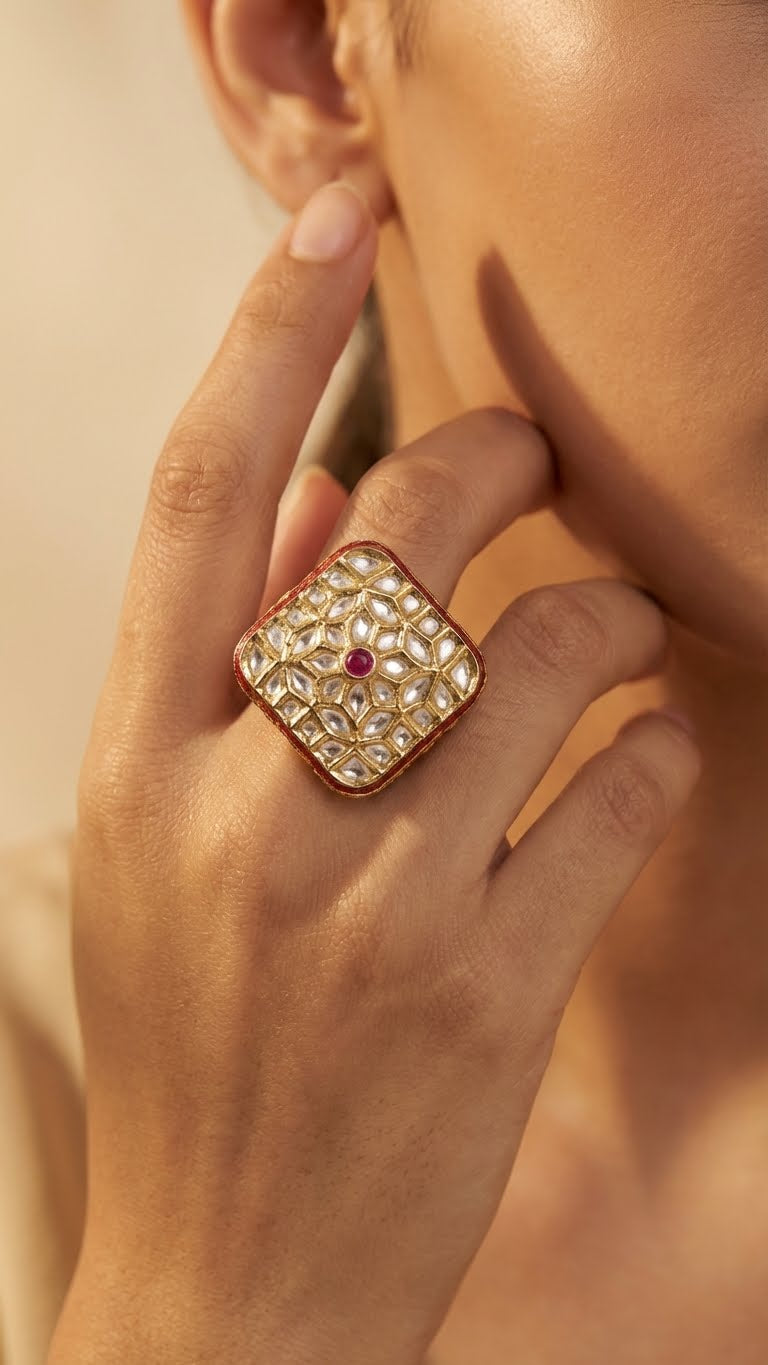imperial heritage square kundan ring