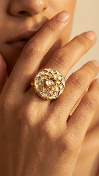 Heritage Red Enamel Kundan Statement Ring