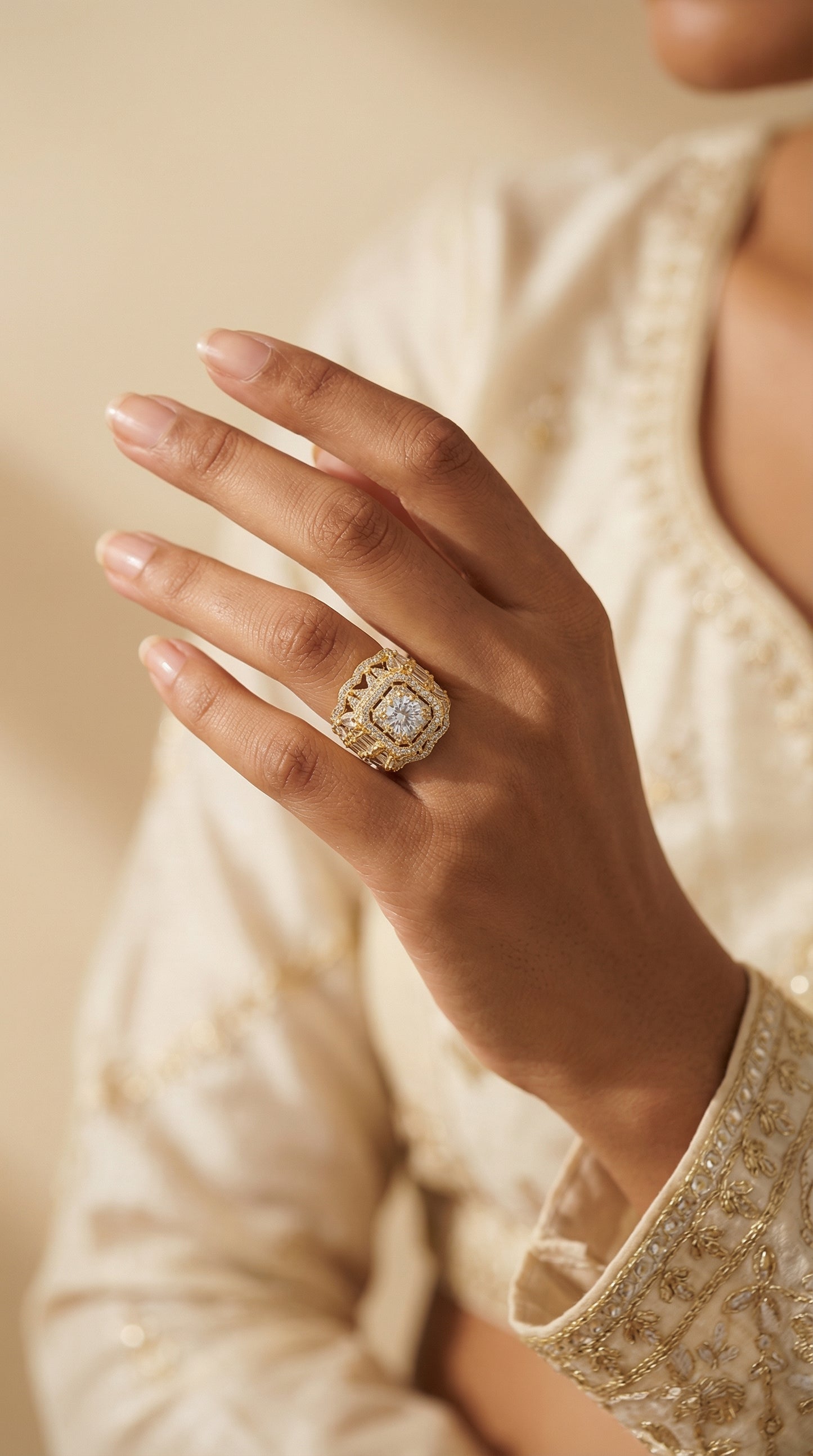 luxury gold plated diamond statement ring