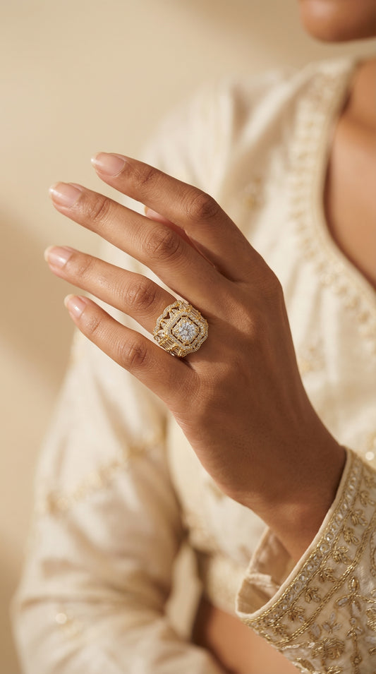 Luxury Gold Plated Diamond Statement Ring