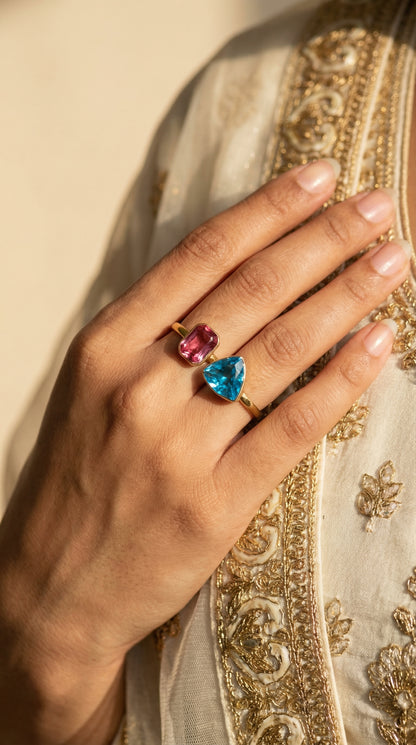 Luxury Gold Plated Dual Gemstone Statement Ring