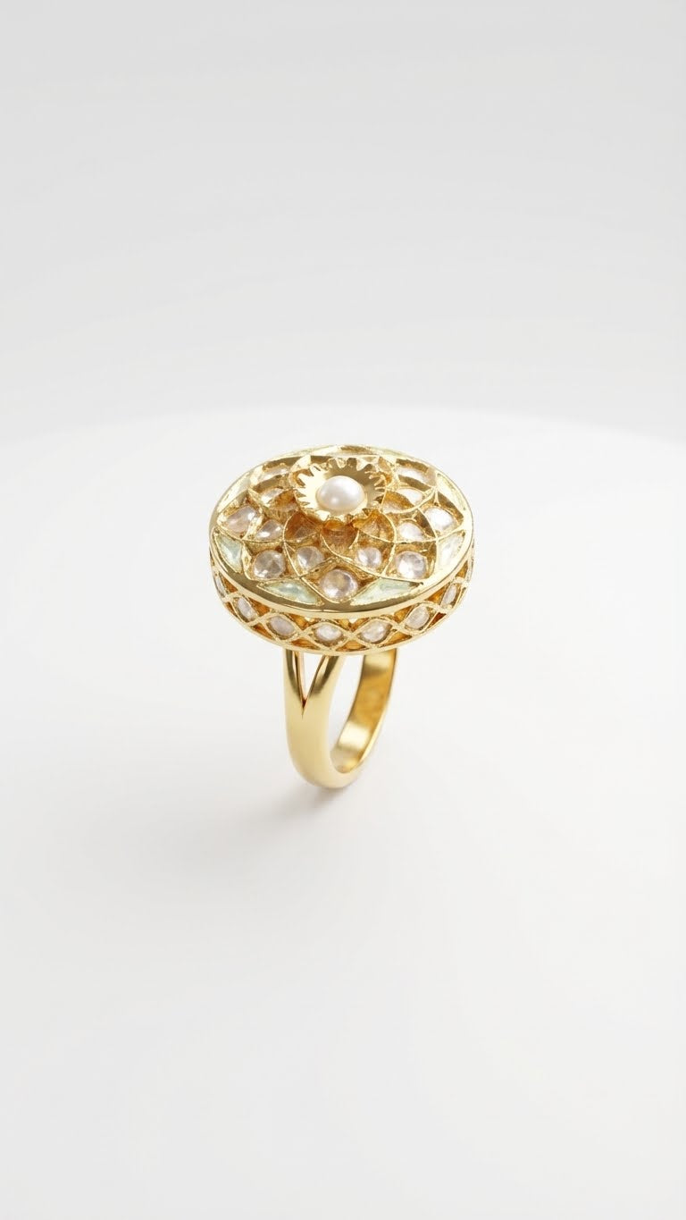 heritage red enamel kundan statement ring
