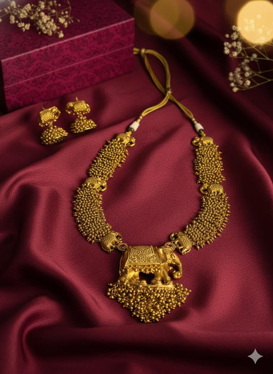 Royal Elephant Heritage Nakshi Necklace Set