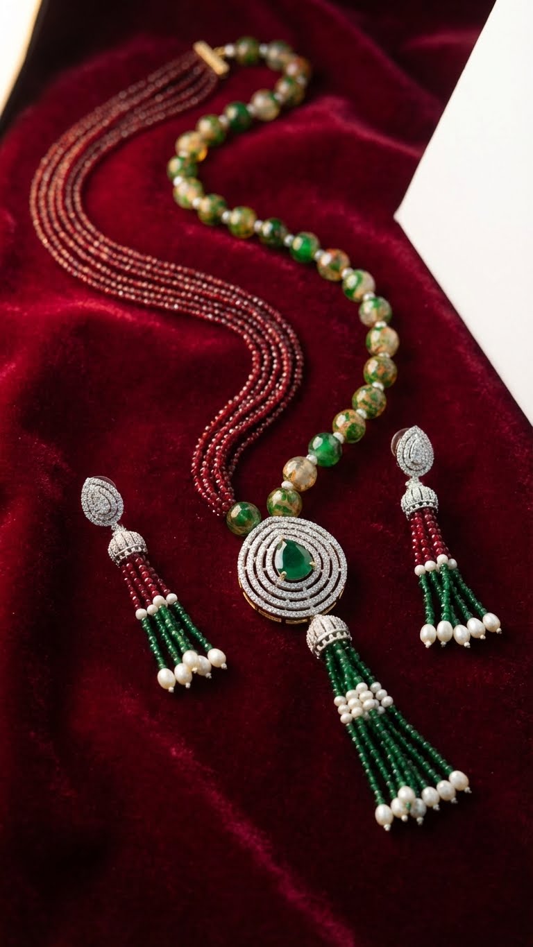 emerald royale beaded necklace set