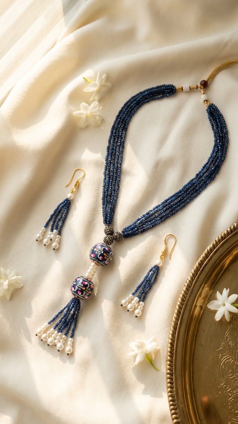 royal azure handcrafted beaded necklace set