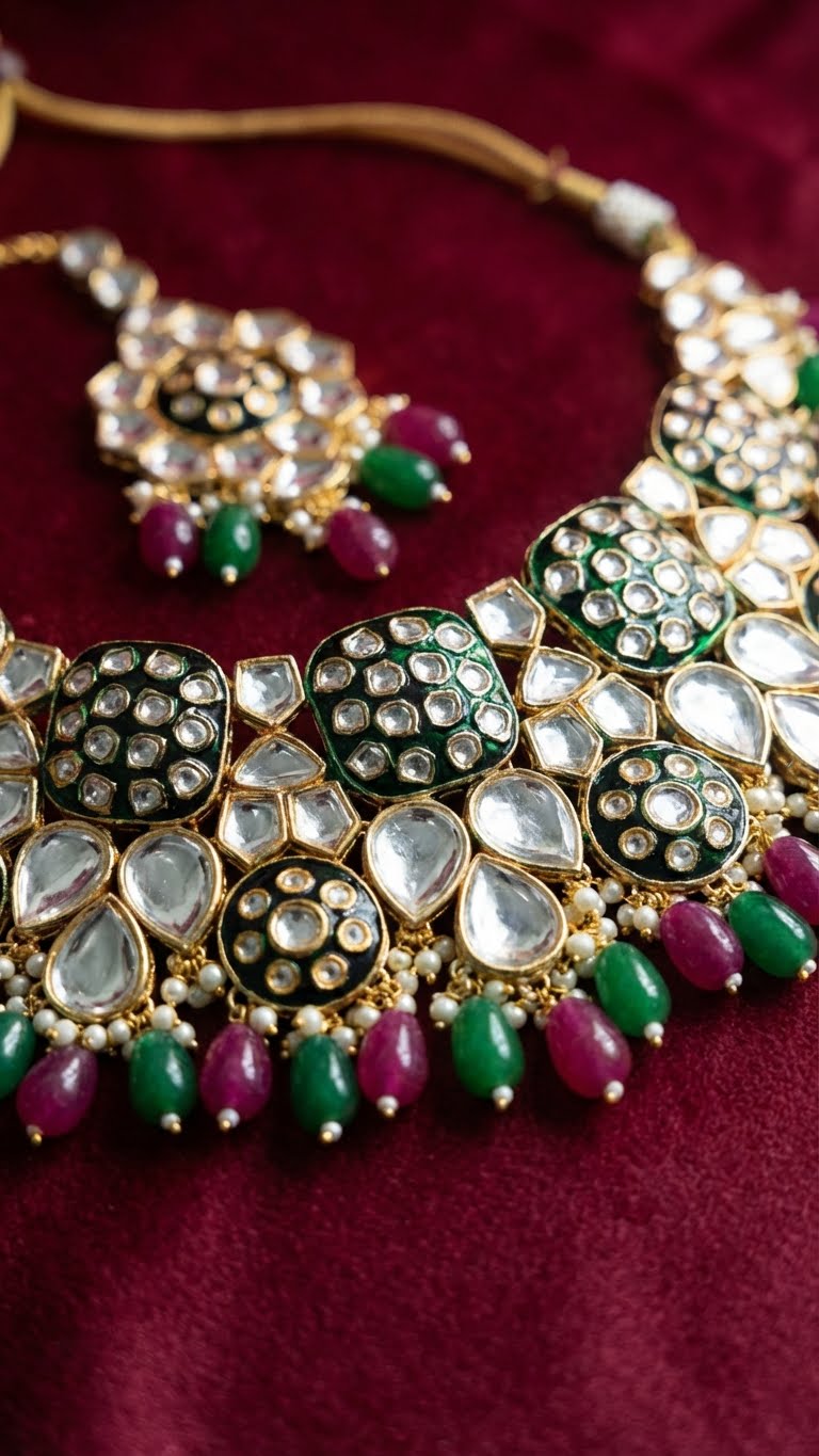 emerald ruby kundan choker set