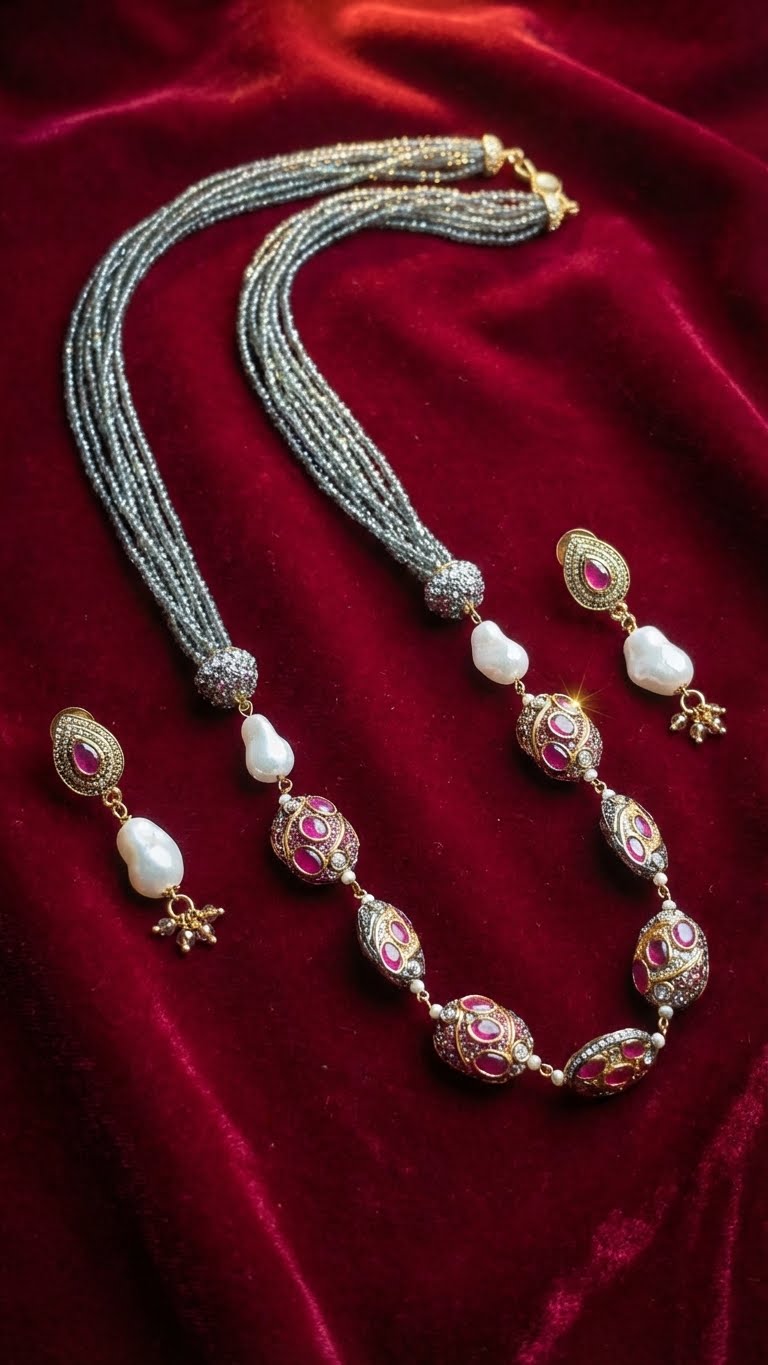 lumina rose pearl necklace set